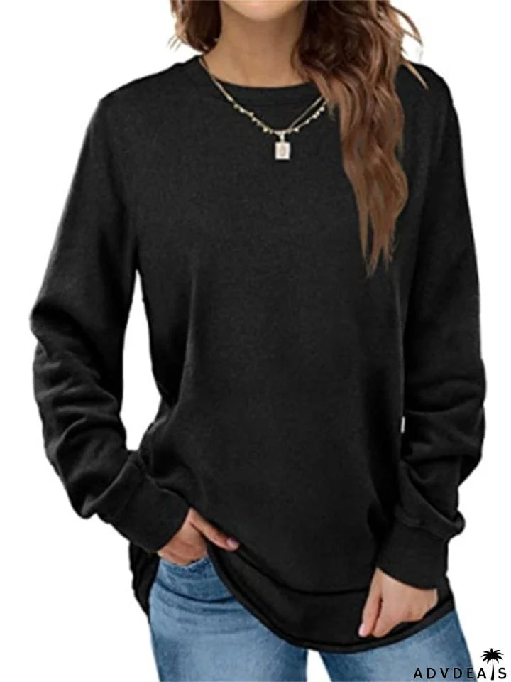 Solid Crew Neck Long Sleeve T-shirt for Women