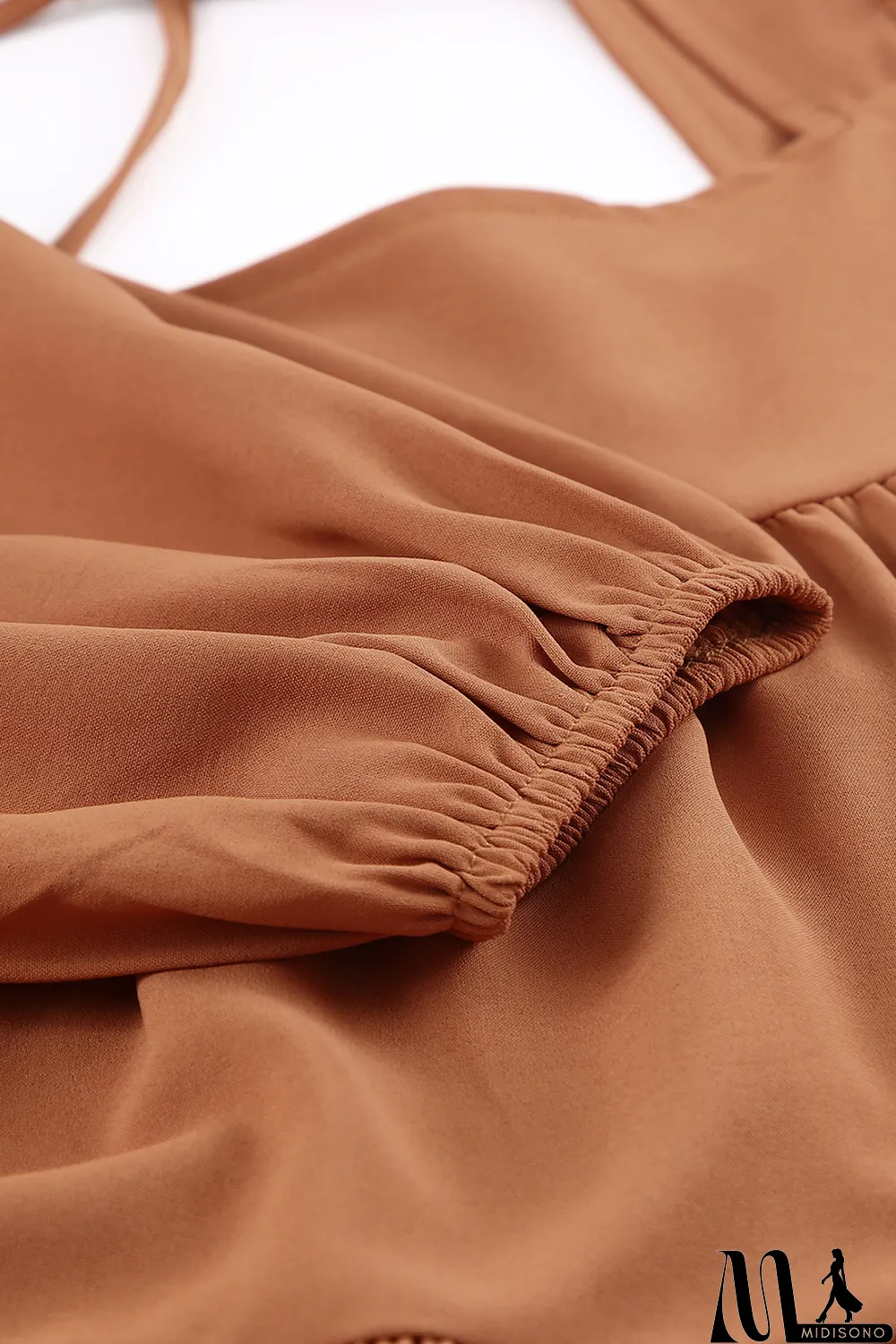 MidiSono - Brown Square Neck Half Sleeve High Low Mini Dress