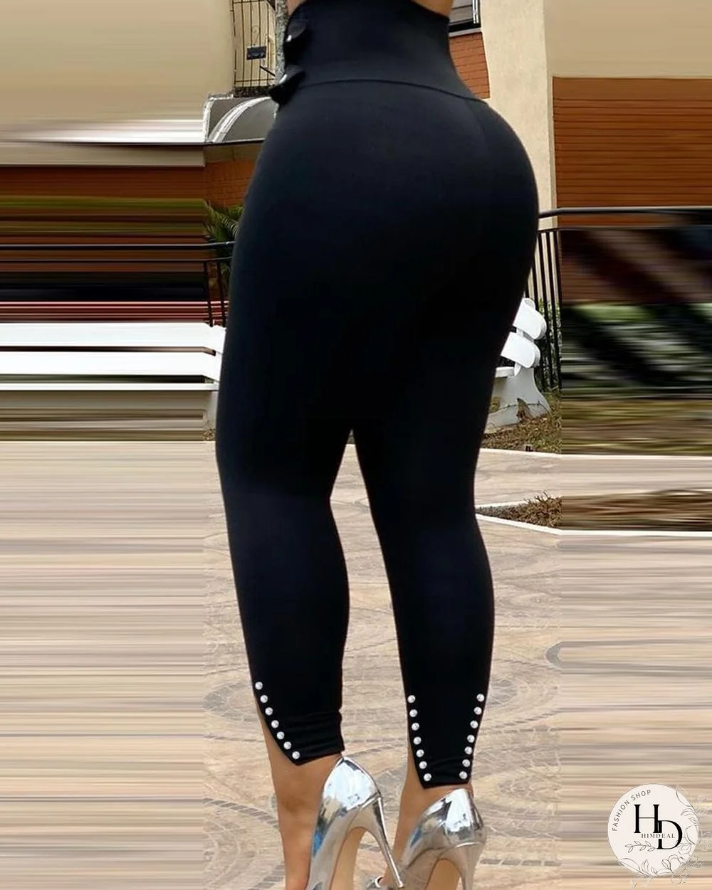 Beaded Eyelet O-Ring Slit Skinny Pants P10182