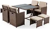 9 Pieces Patio Dining Set Outdoor Space Saving Wicker Rattan Chairs with Glass Table Patio Furniture Set with Ottoman and Cushions,Dust Cover