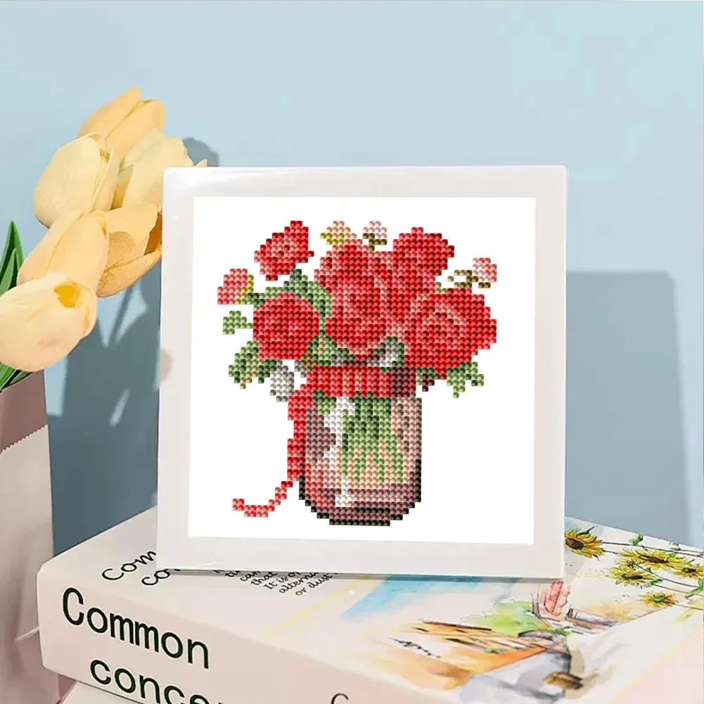 12pcs Flowers DIY Mini Round Diamond Painting Table Decor No Frame15x15cm