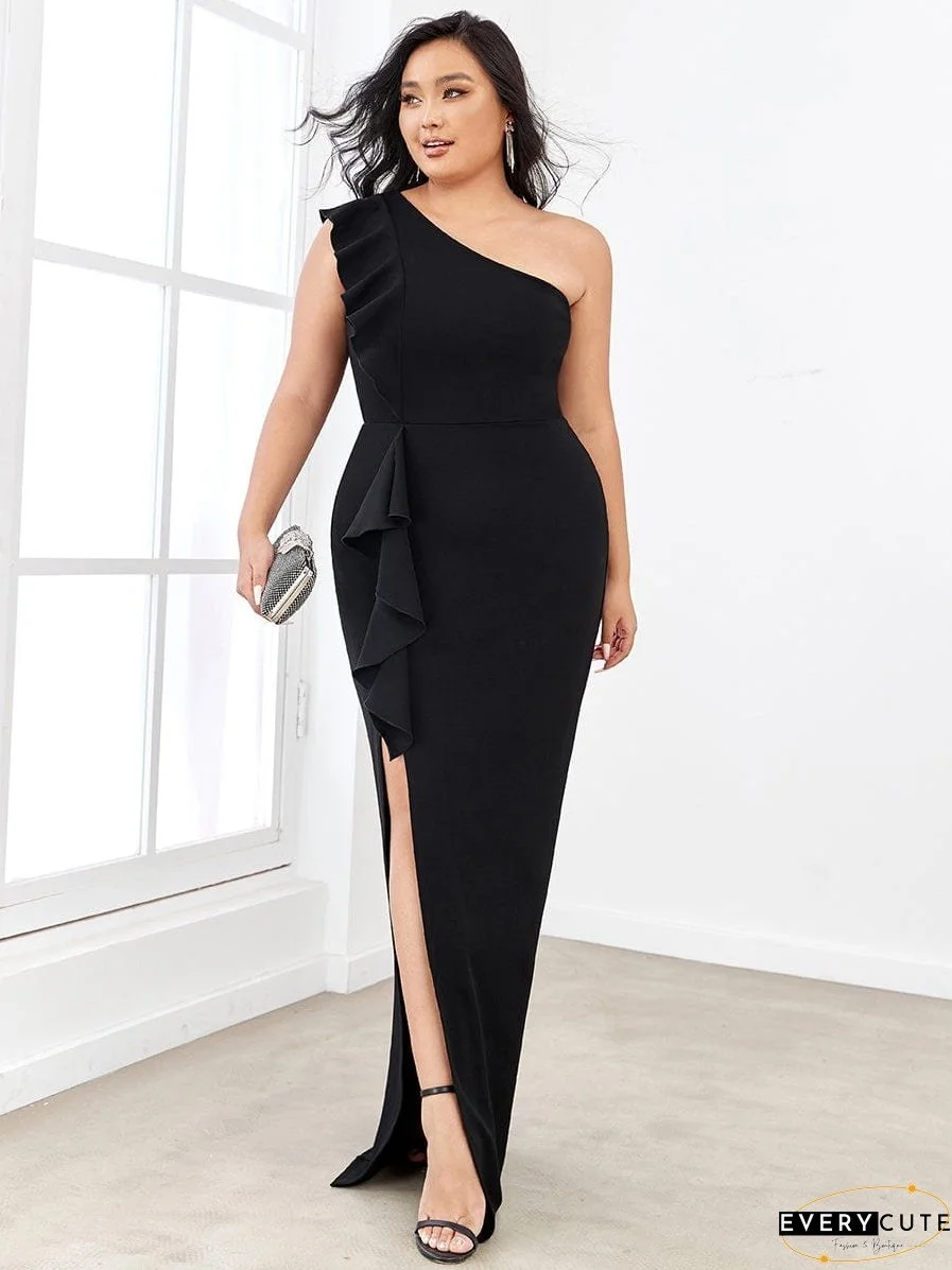 Elegant Plus Size Asymmetrical Shoulder Pencil Cocktail Gowns