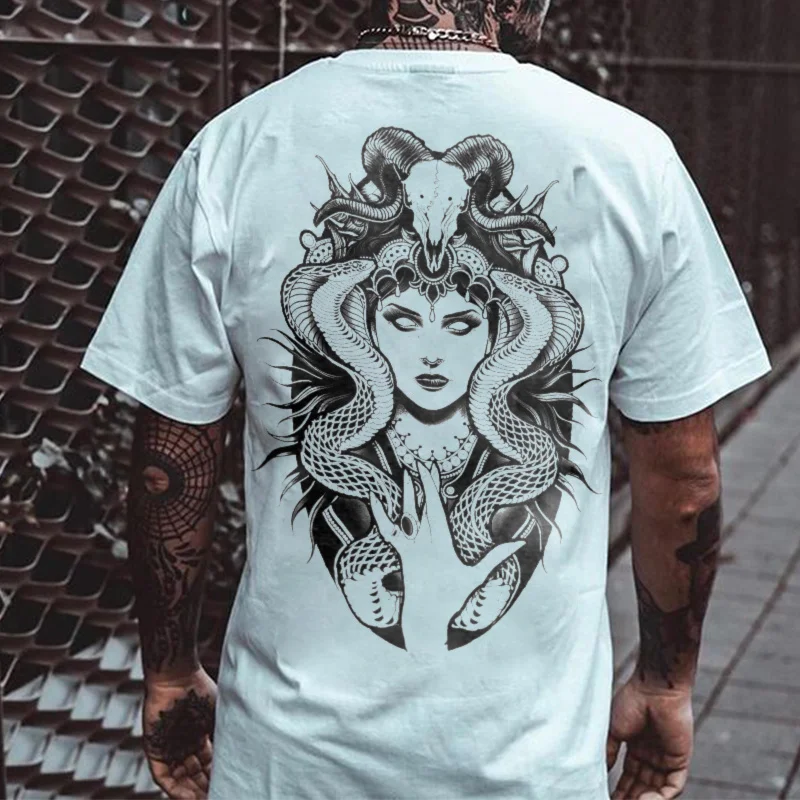 Medusa print men casual loose comfortable tees designer - Krazyskull