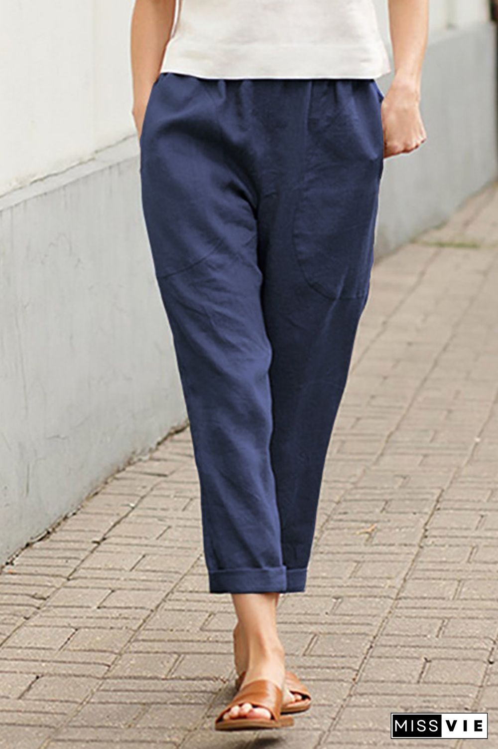 Casual Solid Patchwork Harlan Mid Waist Harlan Solid Color Bottoms(7 colors)