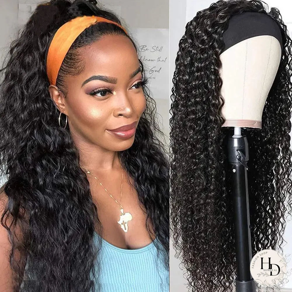 Turban Wig Ice Silk Hair Band Long Curly Hair Set