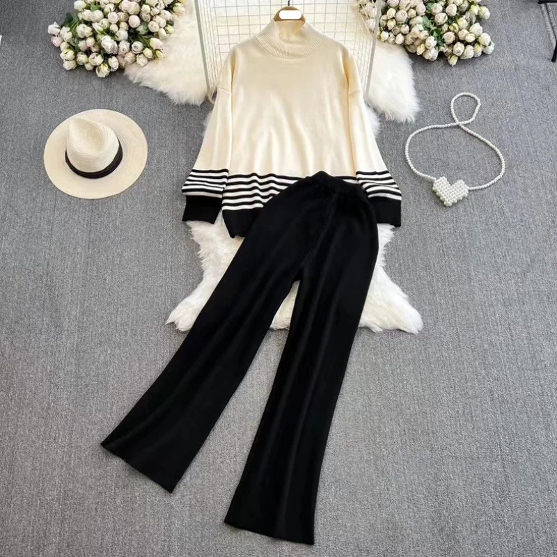 Brownm Brownm Version Of Casual Fashion Knitting Suit Women's Autumn And Winter Loose Long Sleeves Bumper Tops High Waist Thin Legs Long Pants