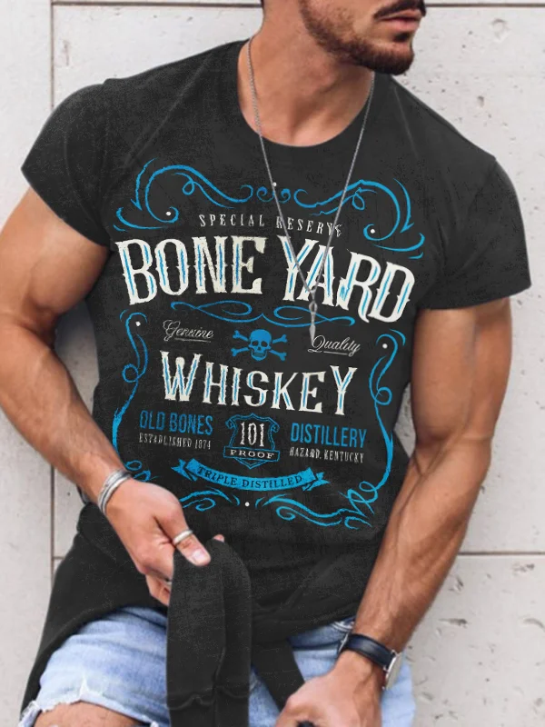 Men'S Fashion Bone Yard Whiskey Graphic T-Shirt