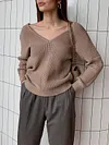 Casual V-Neck Loose Long Sleeve Solid Color Sweater