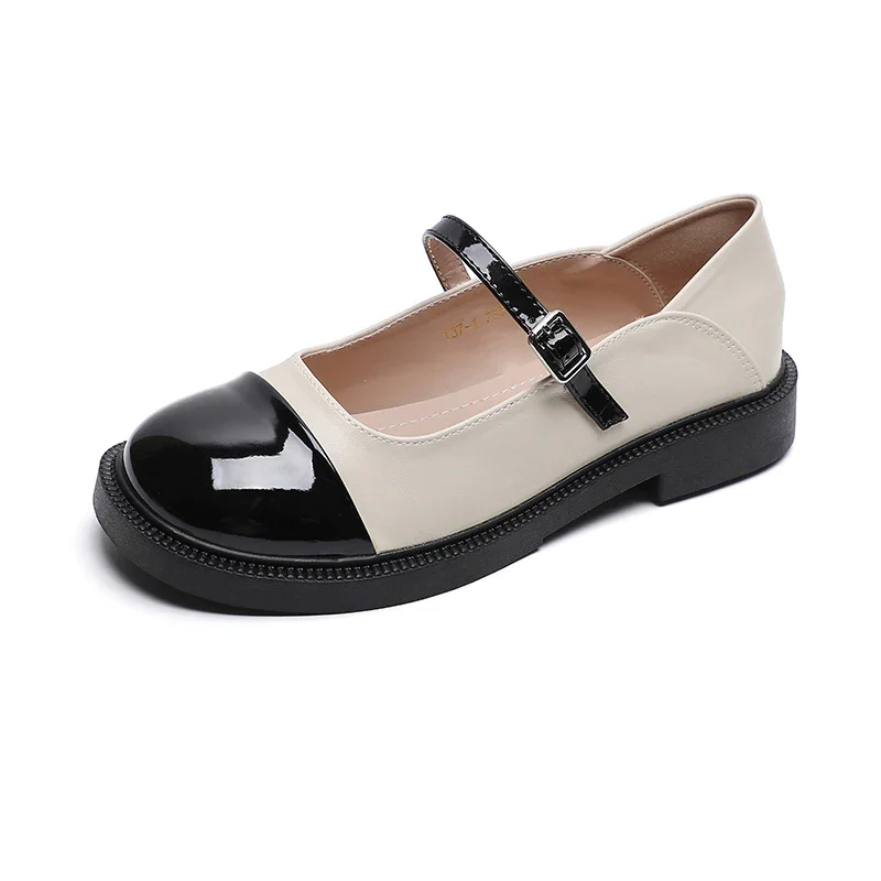 Color Matching Black and White Square Toe Retro Chunky Heel Shoes Women's Shoes