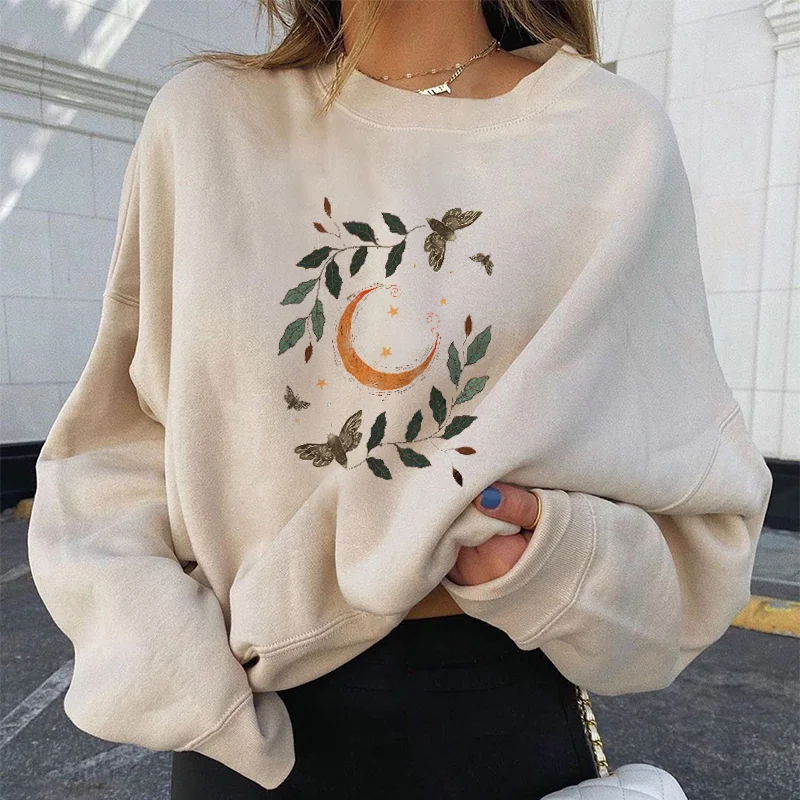   Moon Floral Print Women's Casual Sweatshirt Designer - Neojana