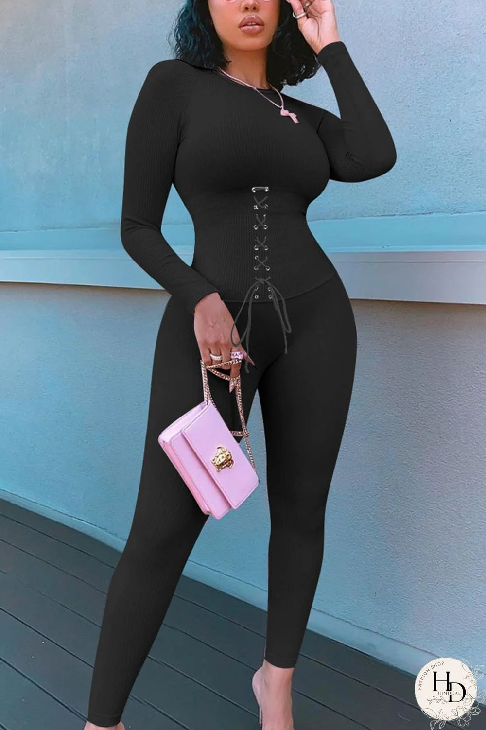 Red Street Patchwork Bandage Split Joint O Neck Skinny Jumpsuits