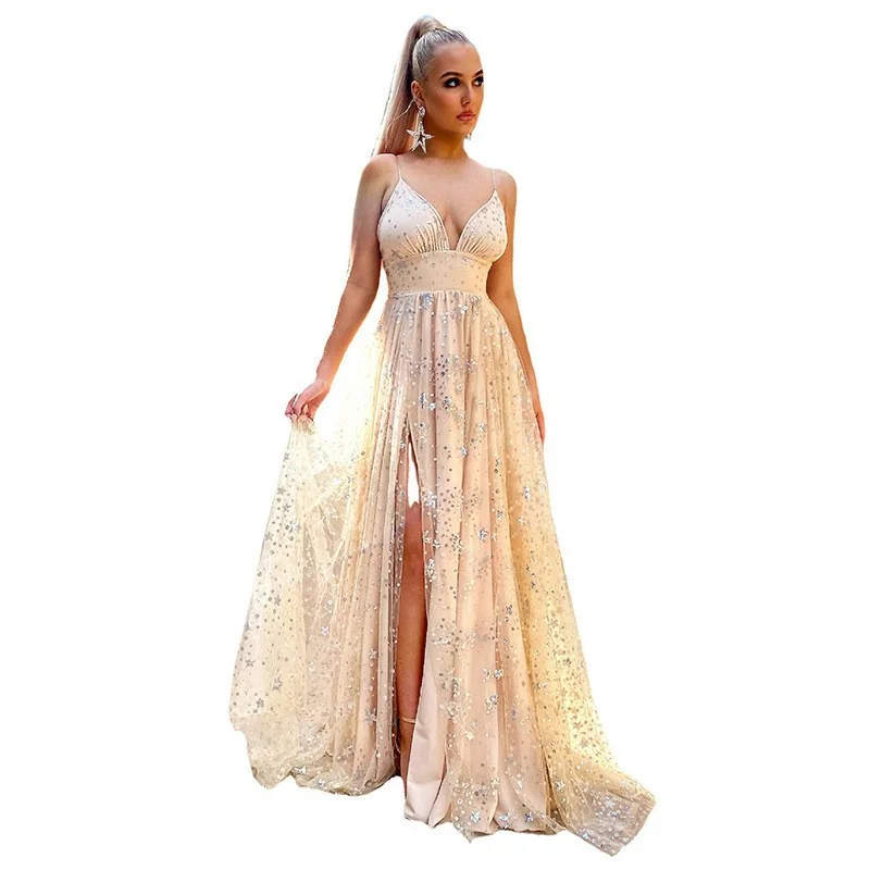 Uveng Uveng Spring And Summer New Wish Sexy Deep V Sling Dress Open-Fork Burning Film Dress