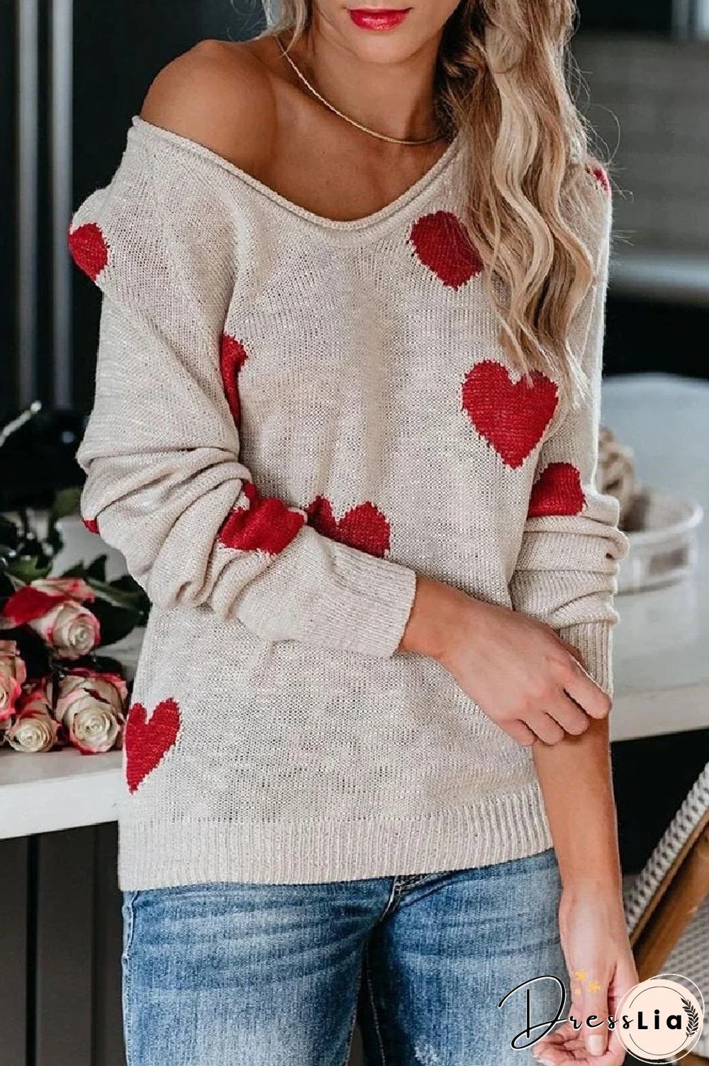 Loose V-Neck Love Knitted Sweater(5 Colors)