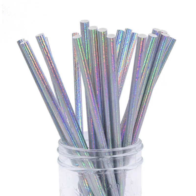 25Pcs Rainbow Iridescent Paper Straws for Baby Shower Wedding Birthday Party Decoration Supplies Mix Paper Drinking Straws