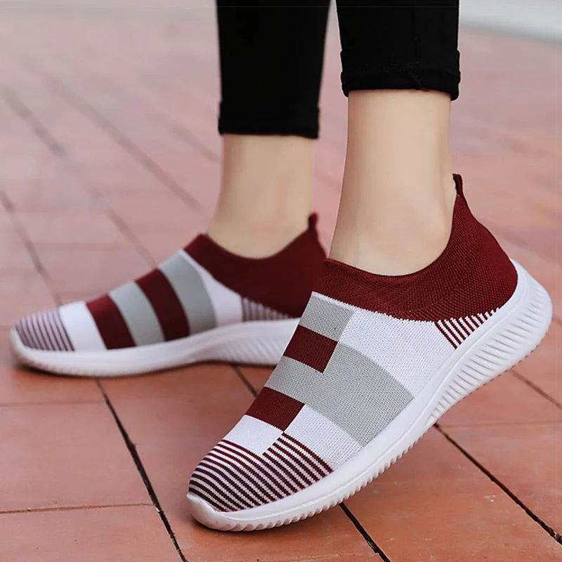 Women Flats Mix Color Knitted Sneakers Women Slip On Flat Shoes Woman Plus Size Casual Chaussure Femme Summer Autumn Footwear