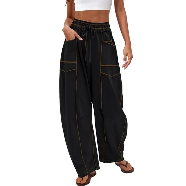 Womens Baggy Barrel Pants Wide Leg Lounge Drawstring Sweatpants with Pockets