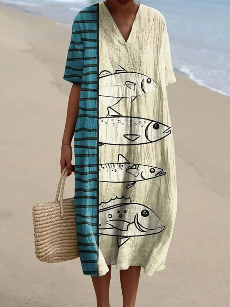 Women's  Fish  Art Print  Flowy Dress
