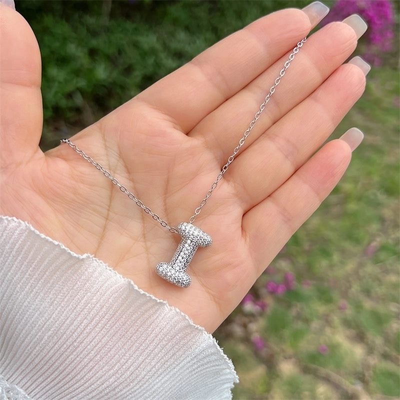 Copper 18K Gold Plated Hip-Hop Minimalist Classic Style Polishing Inlay Letter Zircon Pendant Necklace