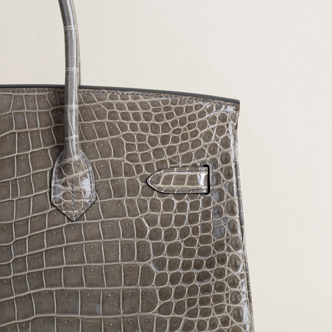 Birkin 35cm Shiny Porosus Crocodile 81 Gris tourterelle GHW