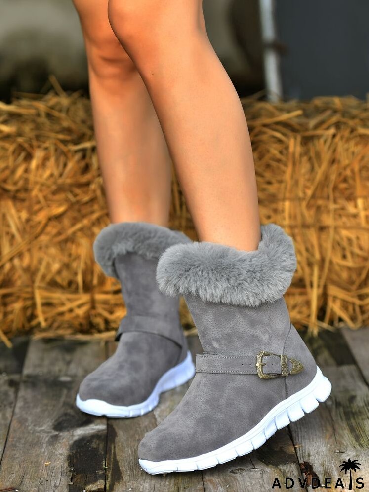 Buckle Decor Thermal Lined Faux Suede Snow Boots