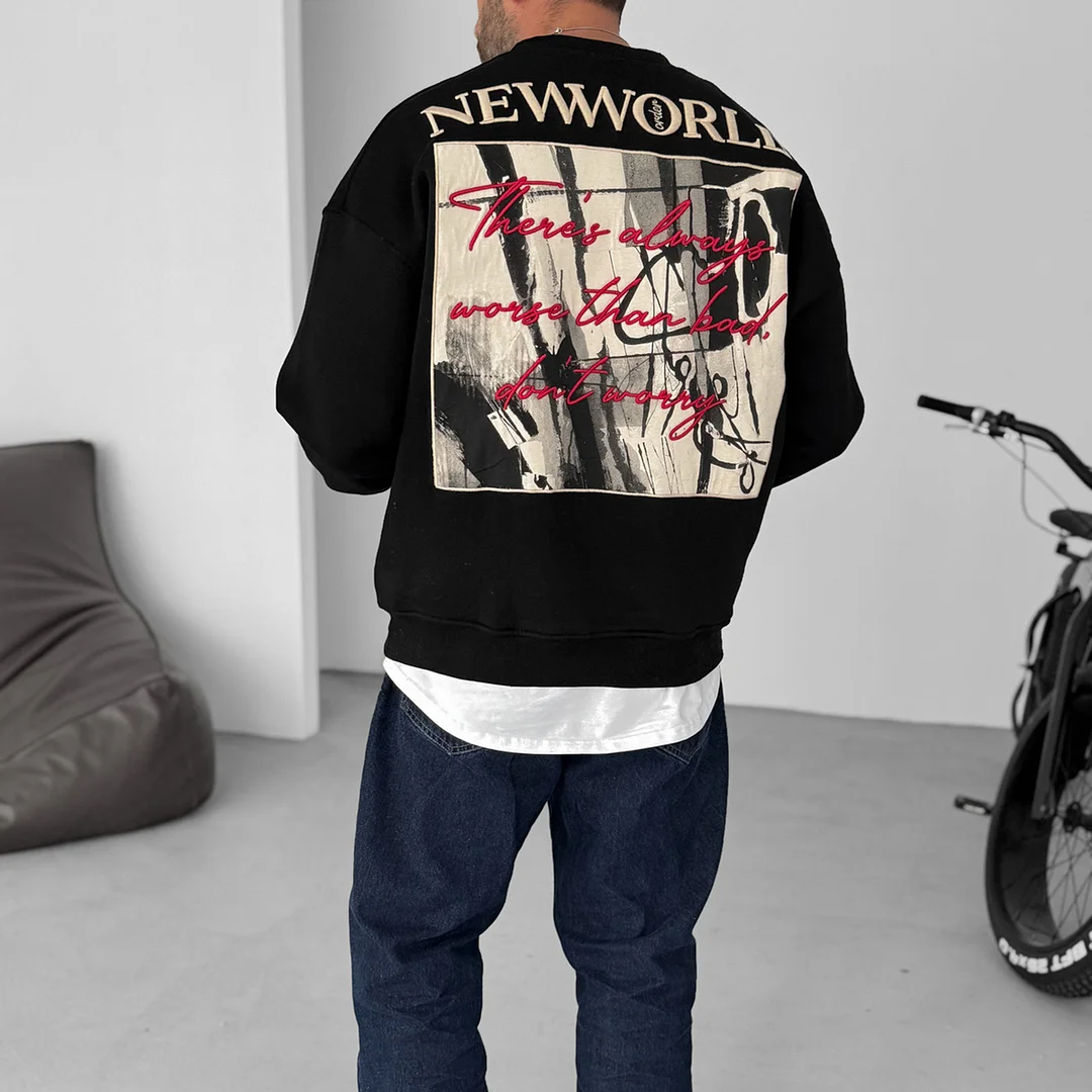 Ethnic Letter Print Casual Oversized Sweatshirt