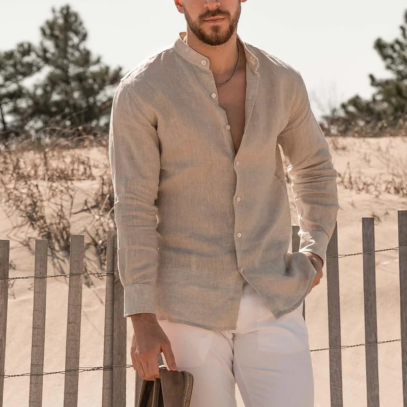 Men's Cotton And Linen Beach Casual Shirt