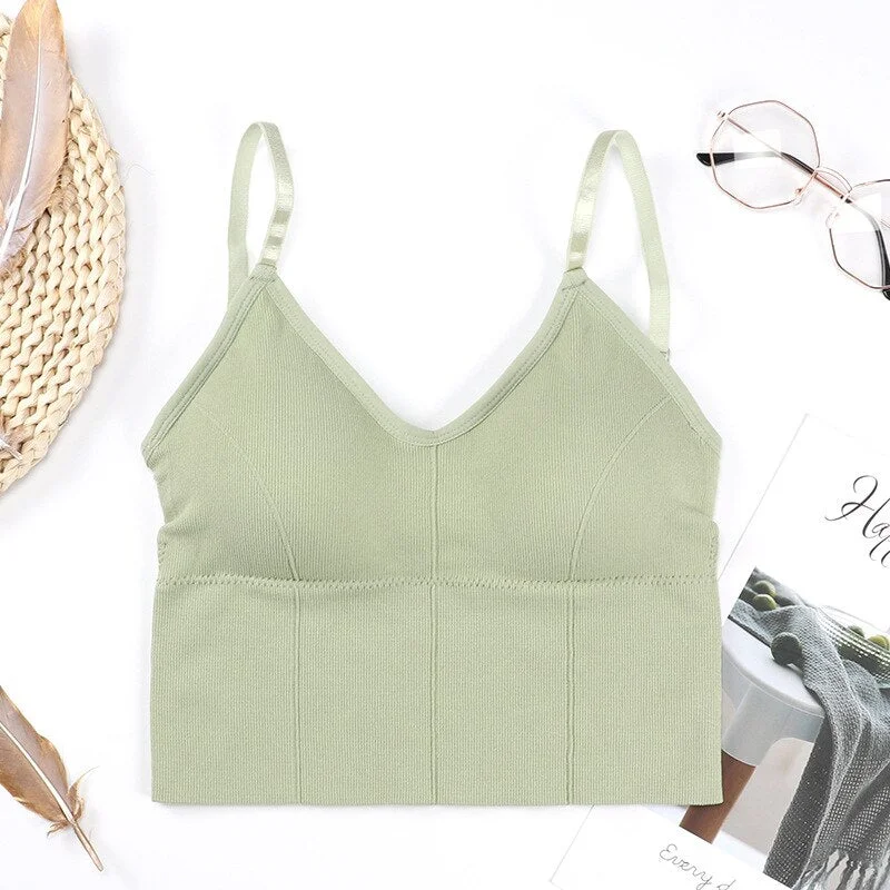 Women Tanks Crop Top Seamless Underwear Female Crop Top Women Sport Tops Sexy Lingerie Low Back Sleeveless Padded Camisole Femme