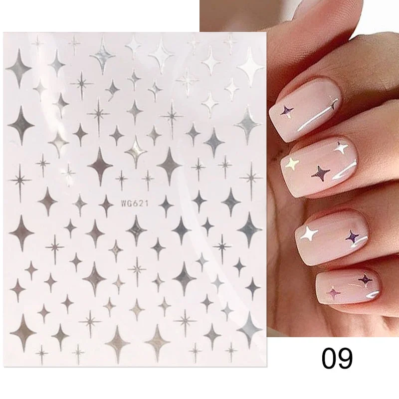 3D Glitter French Stickers On Nails Silver Powder White Hypotenuse Edge Nail Art Decals Sliders Shiny Adhesive Sliders Manicures