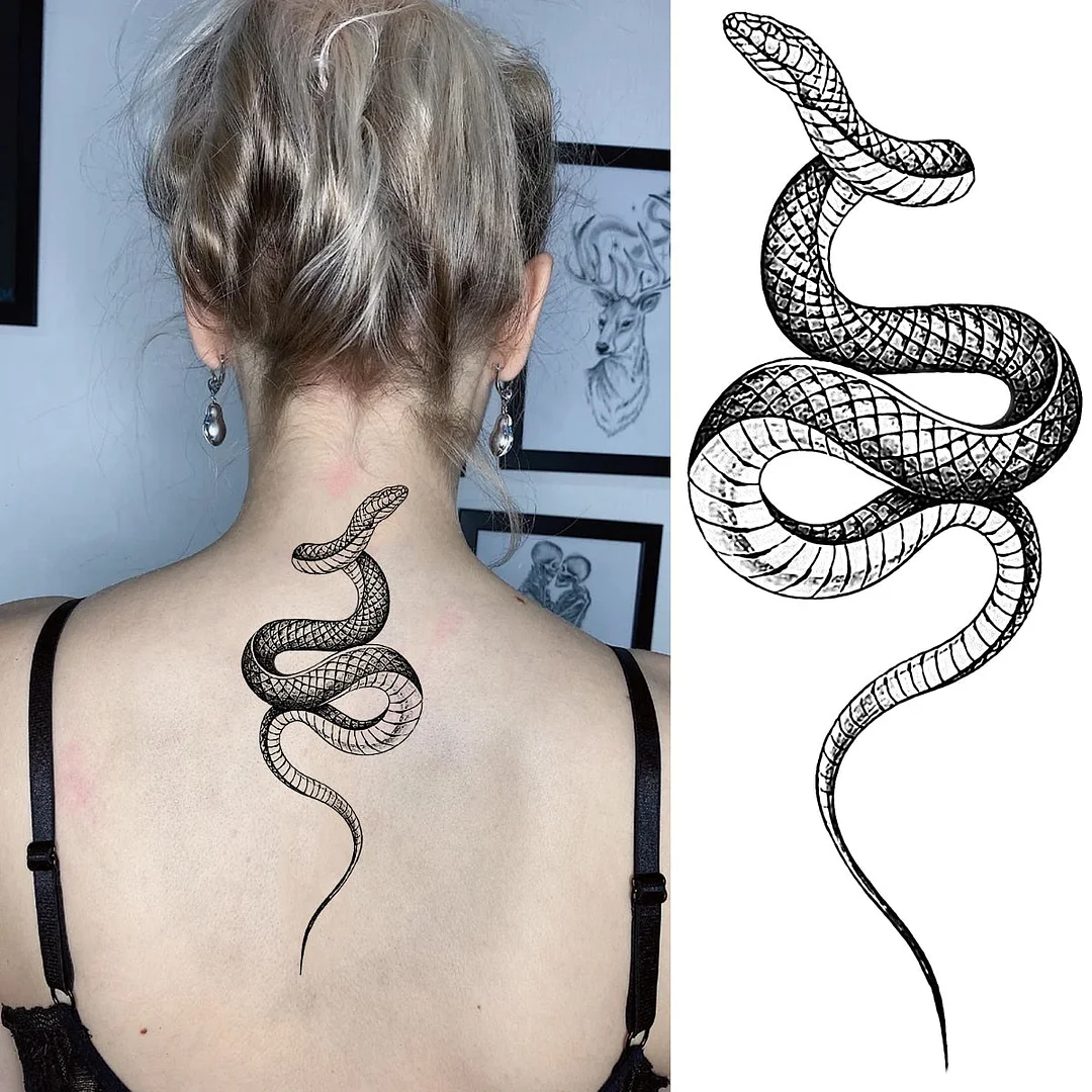 Realistic Snake Unique Forearm Temporary Tattoos For Men Adult Serpent Moon Fake Tattoo Waterproof Body Art Painting Tatoo Paper
