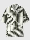 Men's Cuban Collar Irregular Black and White Splicing Fashion Striped Retro Print Short Sleeve Shirt