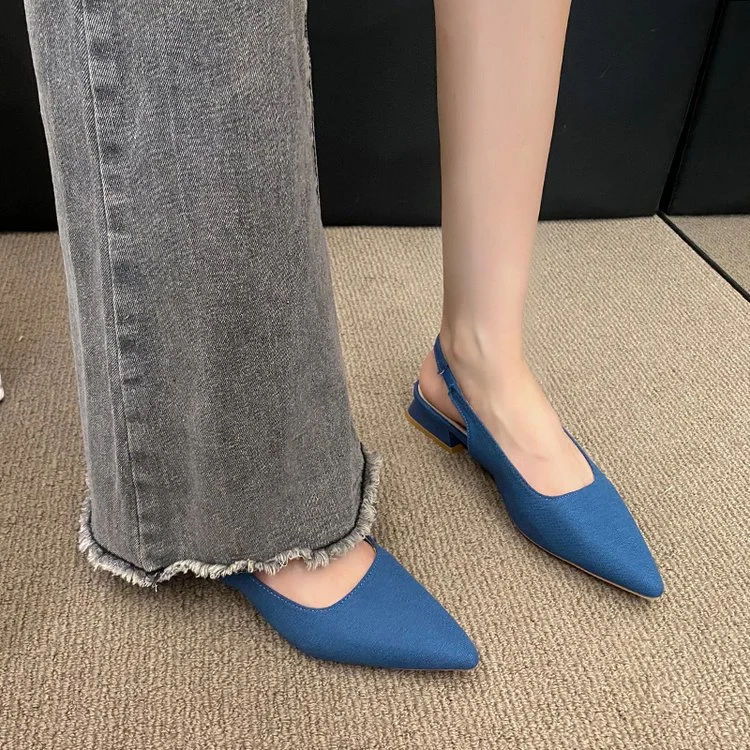 Yyvonne Low-Heeled Sandals Women In The Spring And Autumn Of 2025 New Thick Heel Single-Shoe Temperament Famous Pointed High Heels
