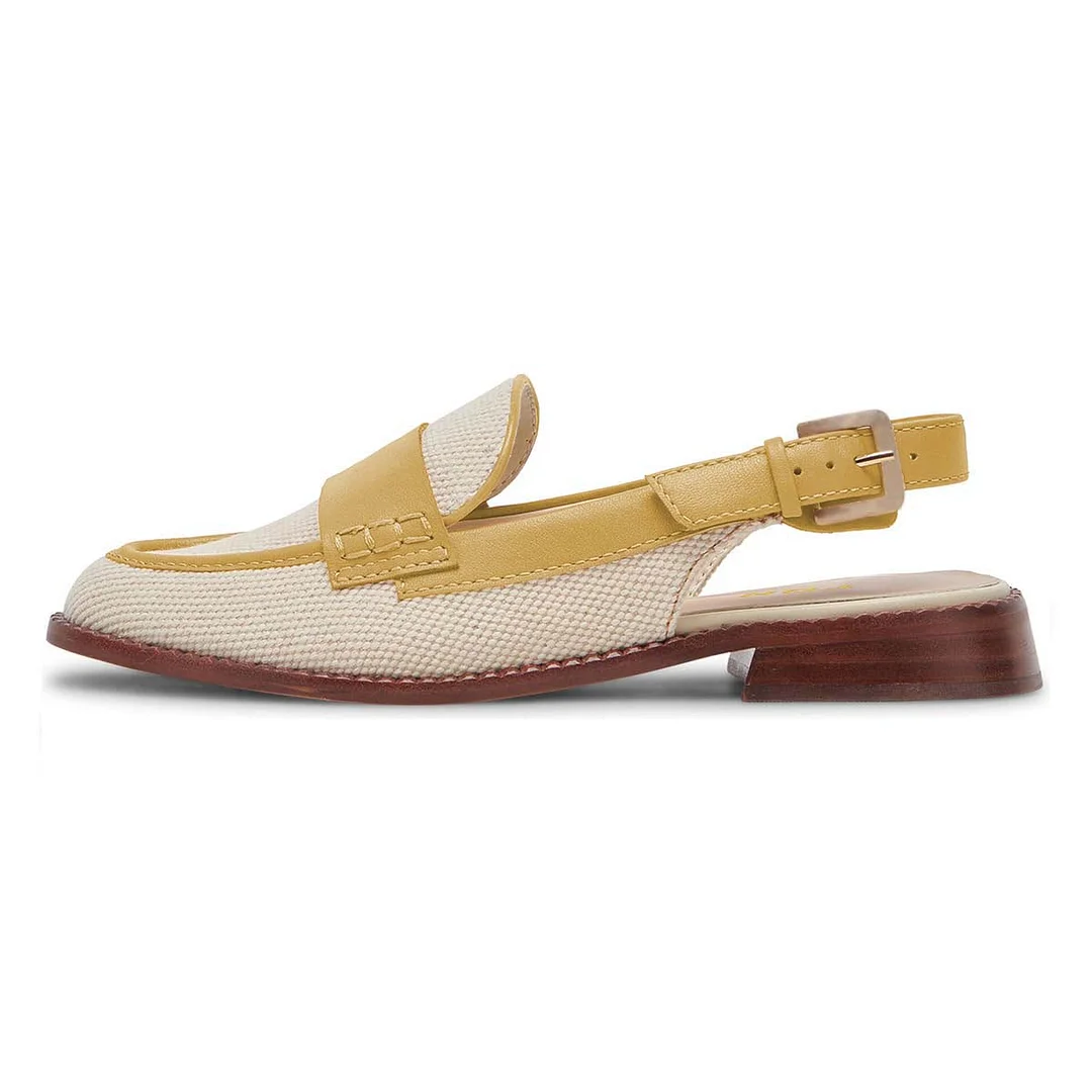 Casual Beige and Yellow Patchwork Round Toe Slingback Flat Loafers