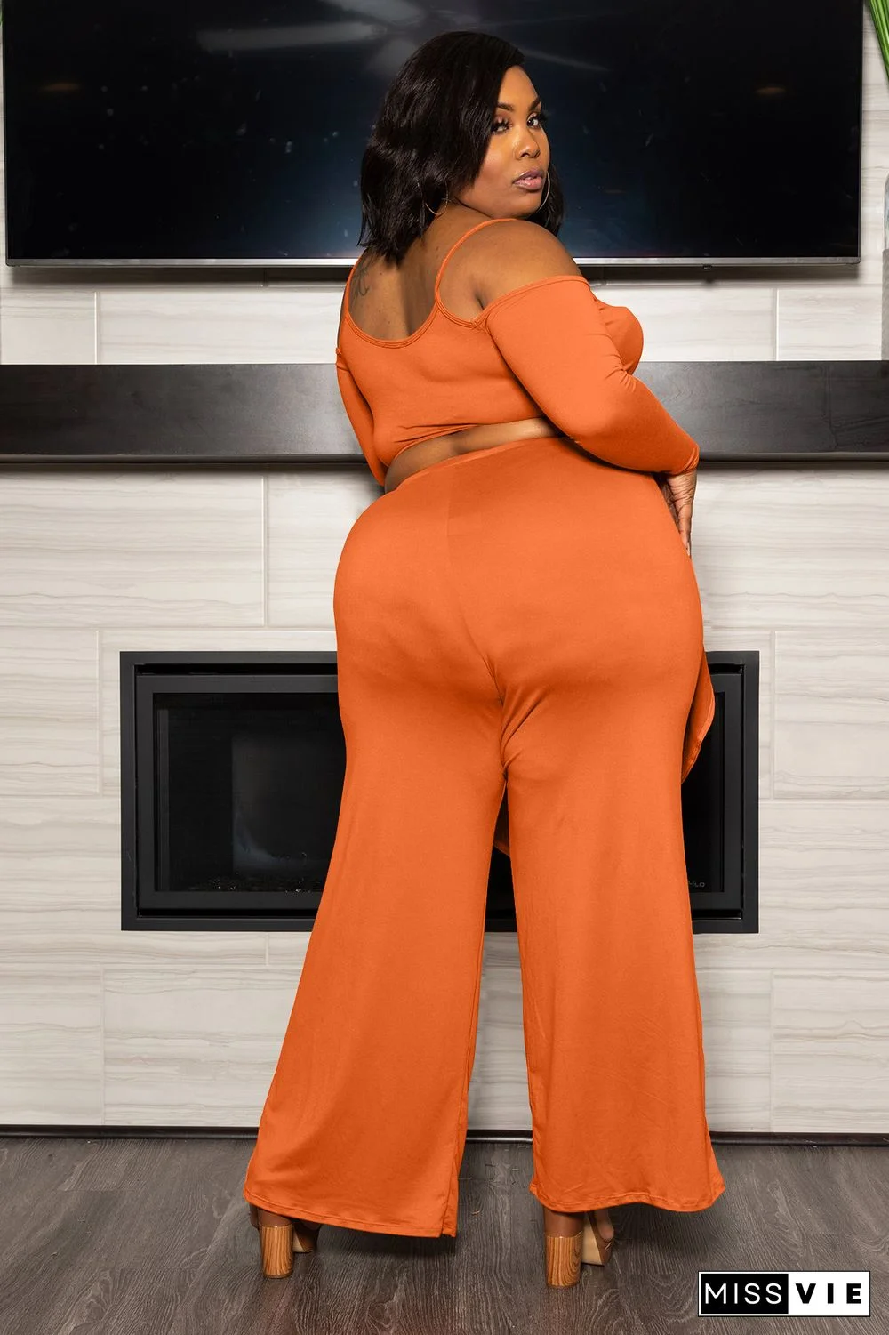 Plus Size Irregular Solid Casual Wide-leg Pants Suits