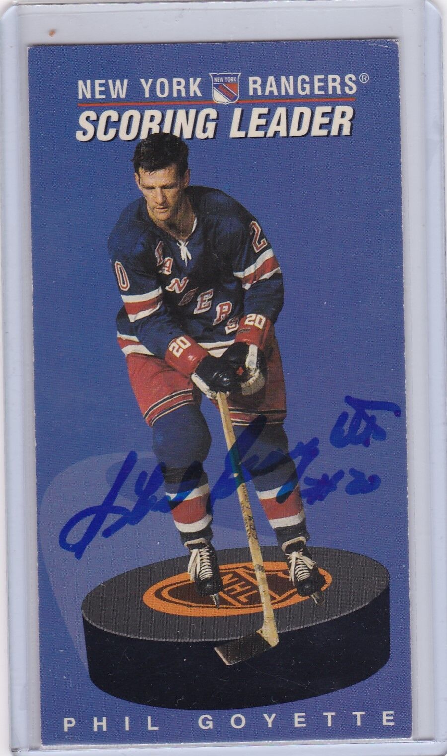 Phil Goyette New York Rangers 1994 Parkhurst Signed Tall Boy Card W/Our COA E