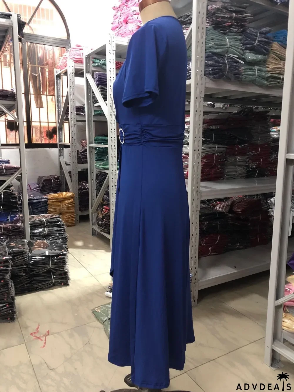 Women Summer Solid V Neck Asymmetric Midi Dress