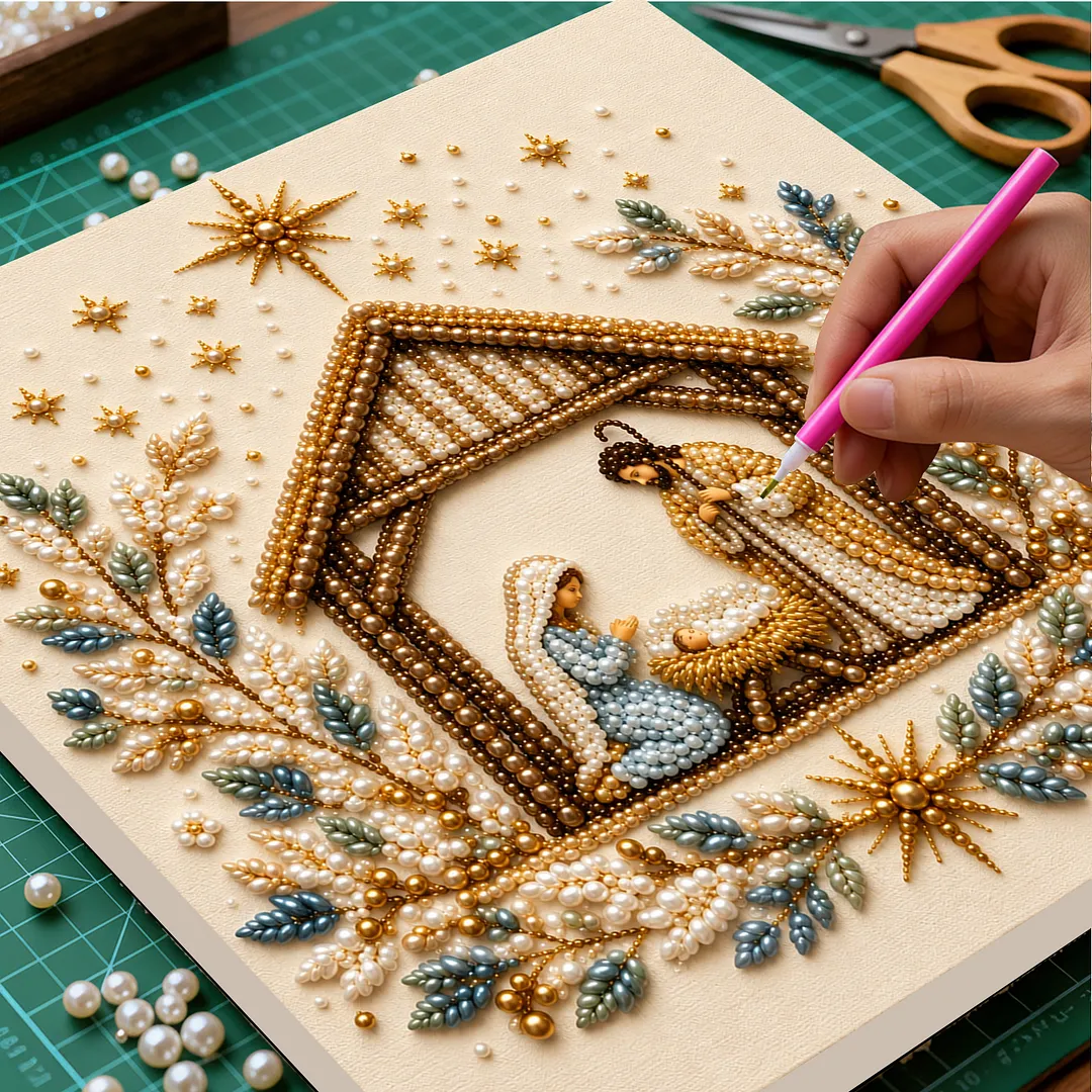 Framed Pearl Painting Kit Christmas Star Scene 7.87x7.87in