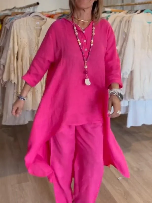 Long Sleeve Shirt Loose Pants Two Piece Set