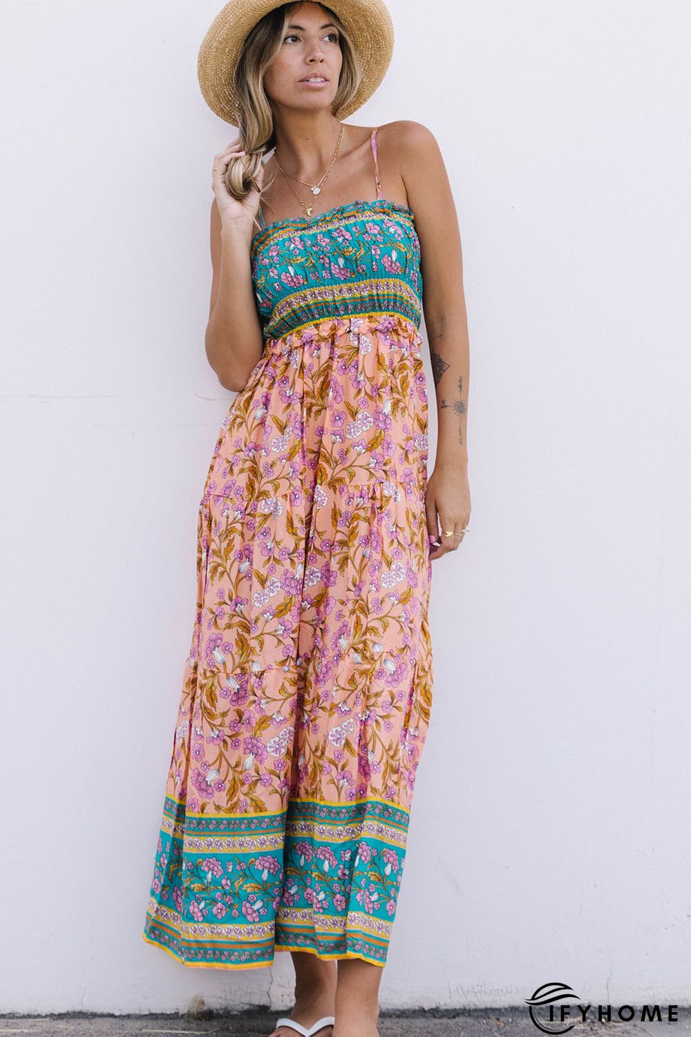 Floral Print Bodice Spaghetti Strap Maxi Dress | IFYHOME