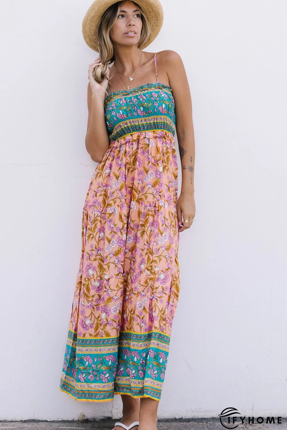 Floral Print Bodice Spaghetti Strap Maxi Dress | IFYHOME