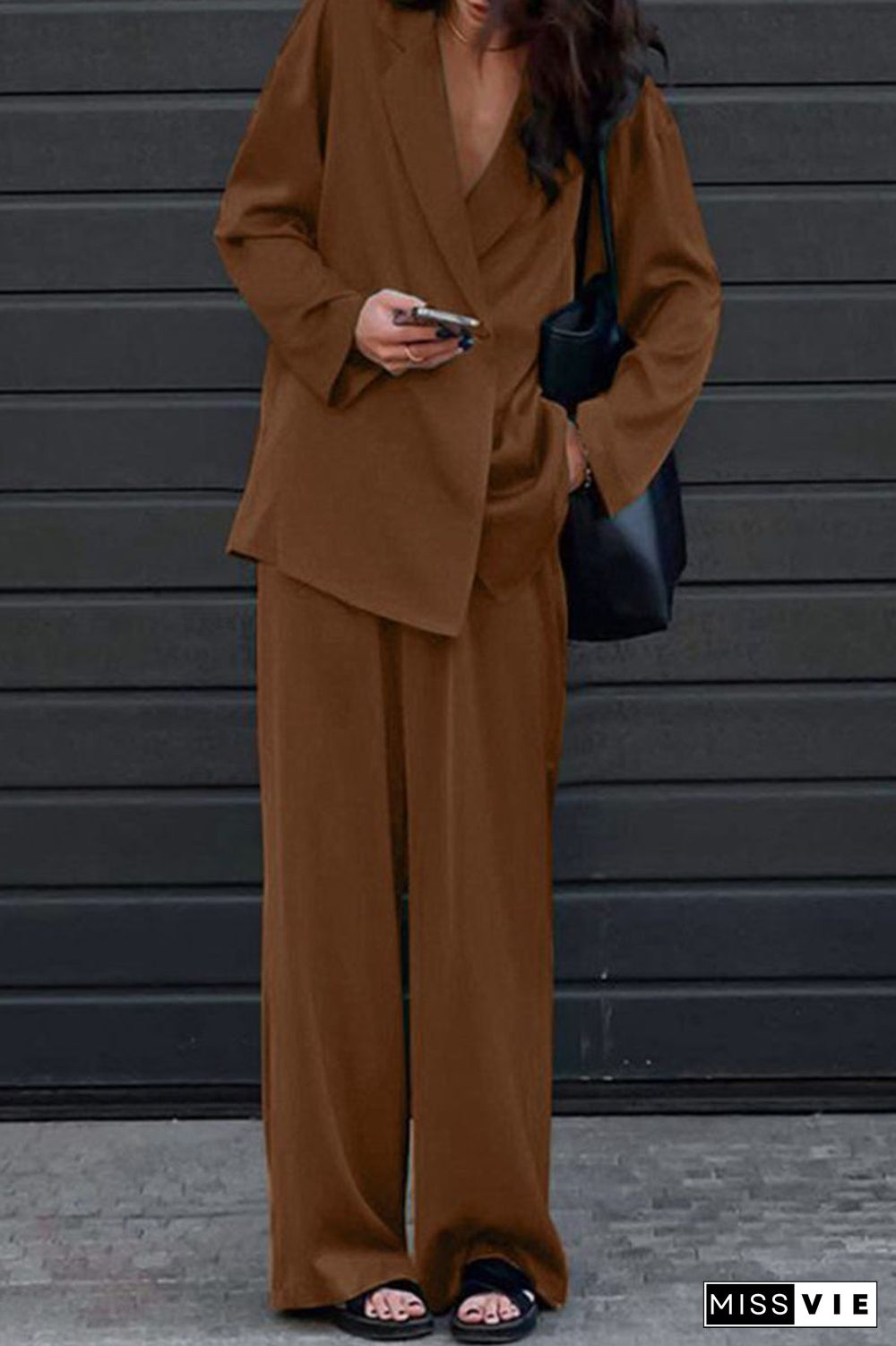 Casual Simplicity Solid Pocket Turndown Collar Long Sleeve Two Pieces