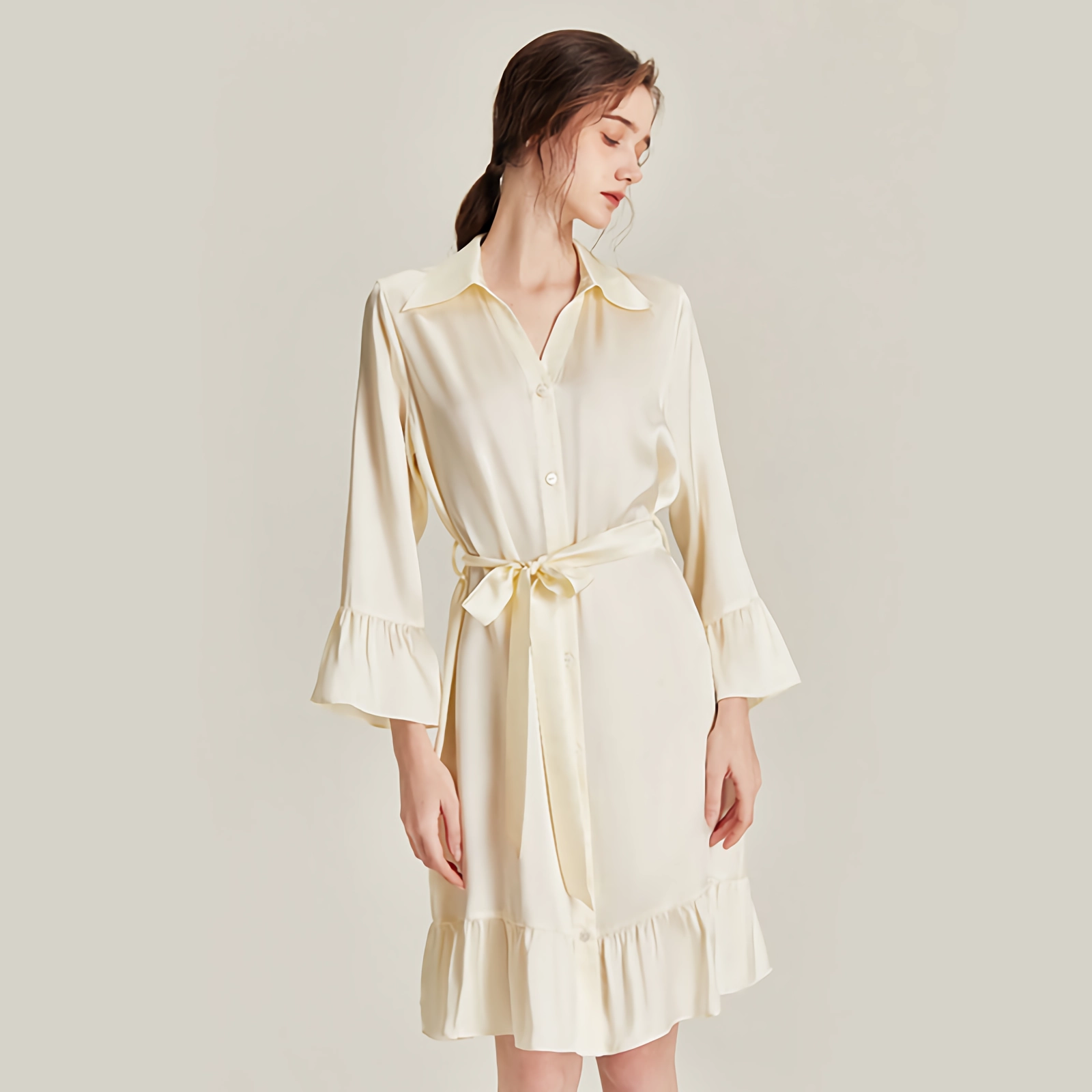 Ruffled Hem Silk Nightgown REAL SILK LIFE