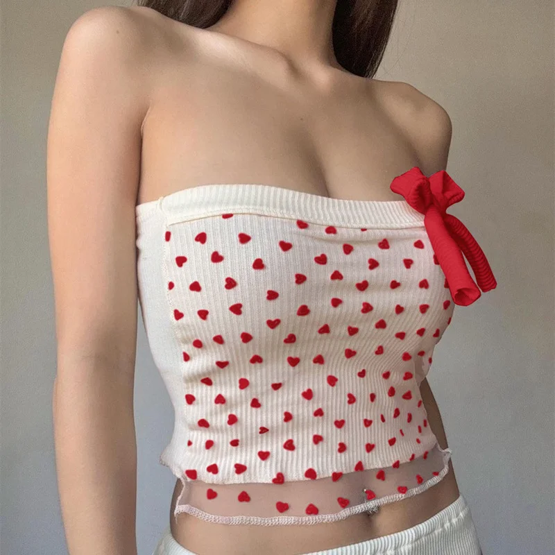 Uveng Uveng Summer New Sexy Hot Girl Pure Desire Bow Tie With A Word Shoulder Short Money Wipe Chest Vest