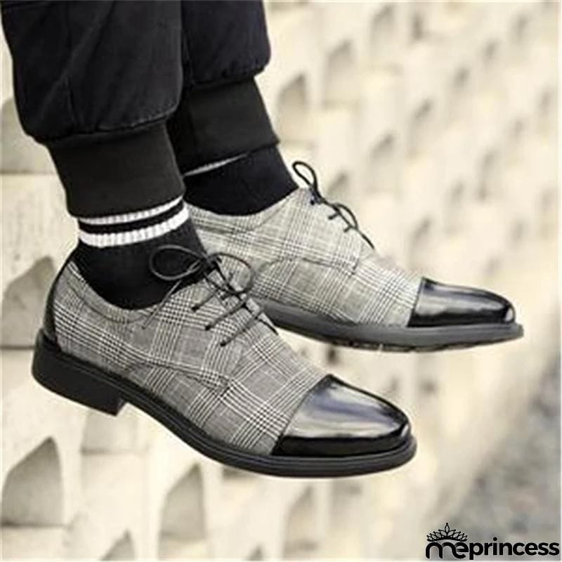 Men's Classic Plaid Patchwork Leather Shoes