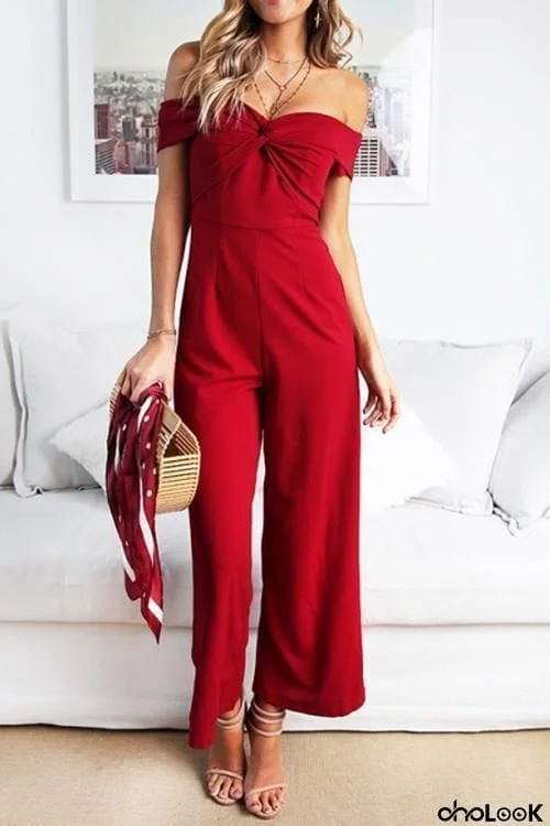 Off Shoulder Knot Jumpsuit