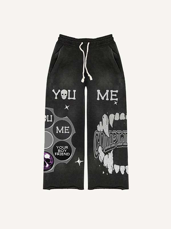 Vampire Fangs&Skull&Letter&Graphic Print Elastic Waist Pants
