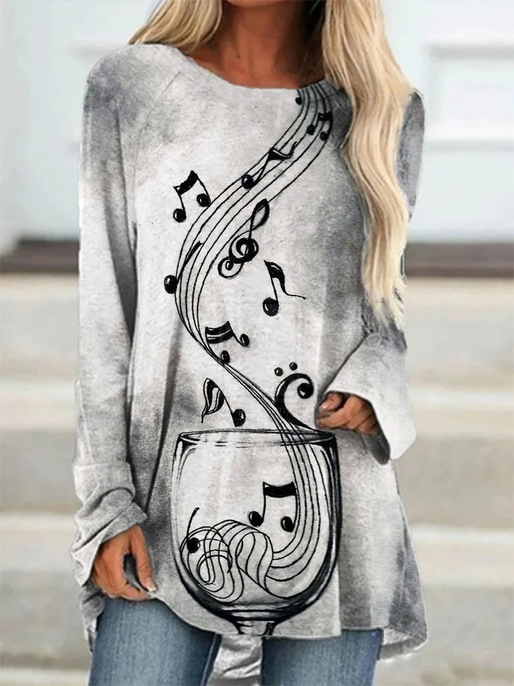Music Notes In Wine Glass A Line T Shirt