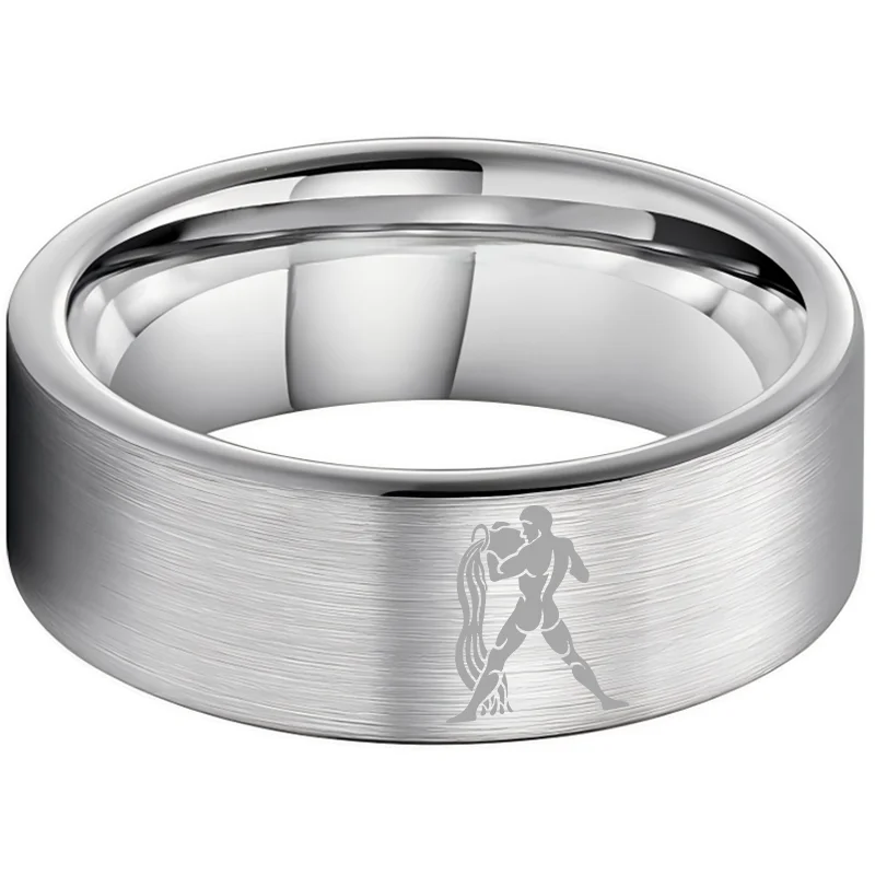 Flat Aquarius Tungsten Wedding Bands Tungsten Ring Sliver Comfort fit for Womens or Mens 4MM 6MM 8MM