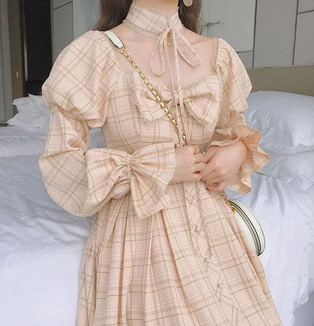 Olivia Snowbird Plaid Kawaii Princess Dolly Dress with Choker SS2059