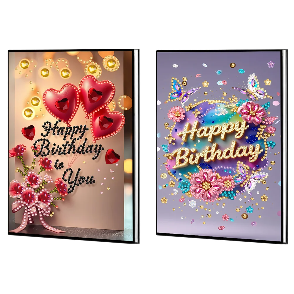 2pcs 50-Page A5 Flowers and Text Diamond Painting Notebook for Adults Gift