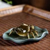 Purple Clay Pot Tea Pet Handmade Creative Crab Tea Pet Decoration Color-changing Crab He Leaf Base Home Decoration